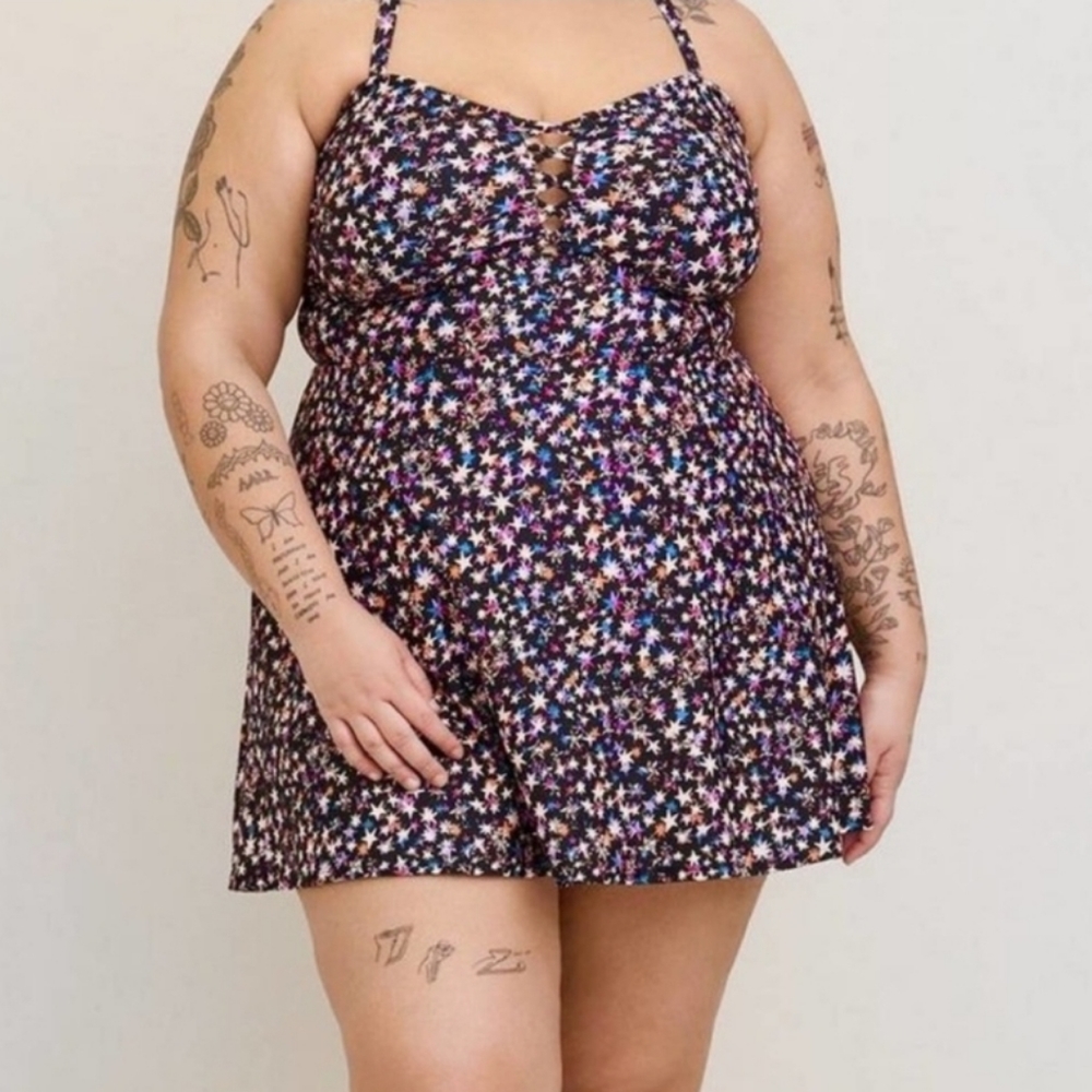 Torrid Star Swimsuit - Wireless Lattice Bathing Suit Swim Dress w Brief 2X